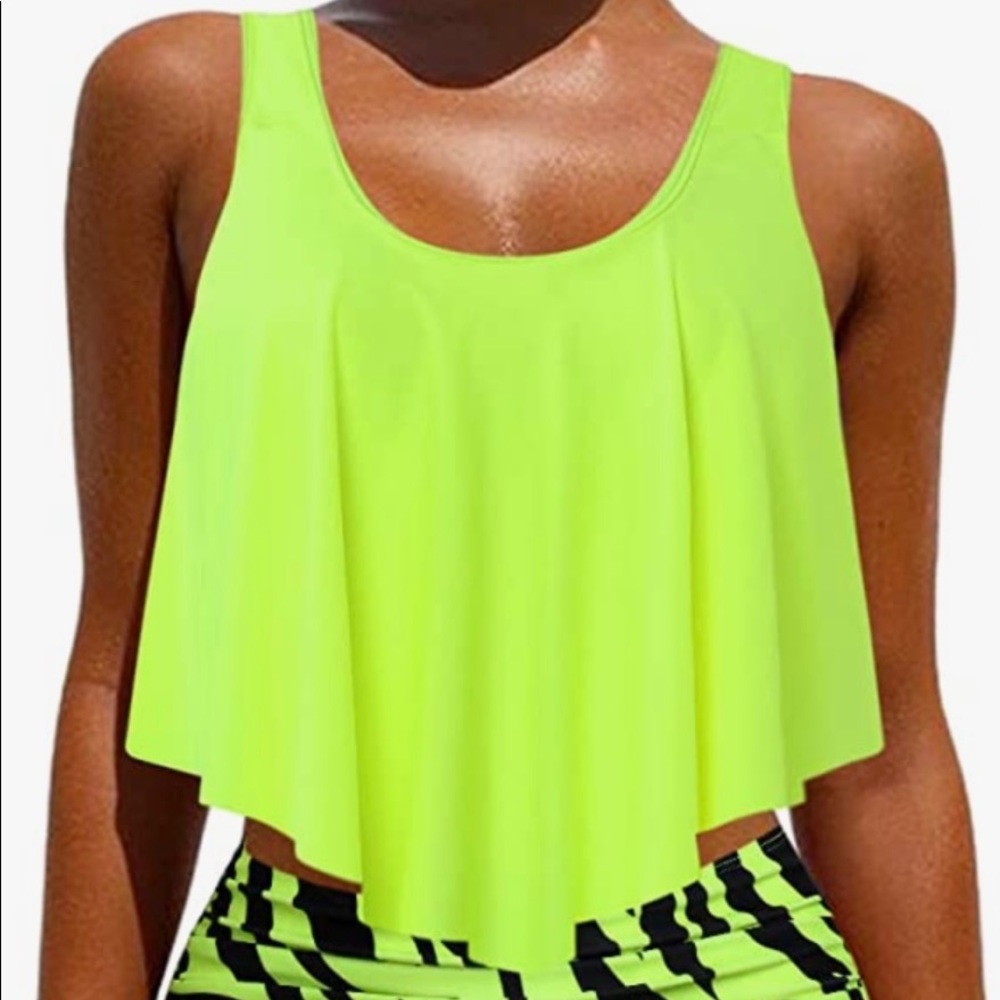 NEW Neon Green Flounce Bikini Top XL
